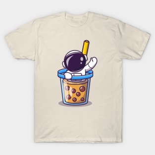 Cute Astronaut In Boba Milk Tea Cup T-Shirt